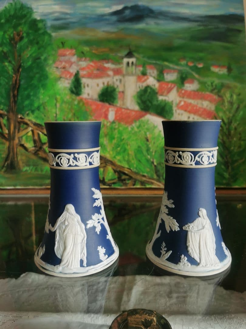 アンティーク英国 アダムスジャスパー カメオ技法 ラッパと供物の女性像のベース