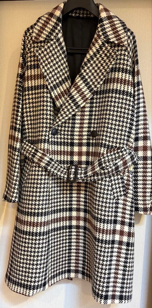 hevo チェック柄 ダブルブレストコート