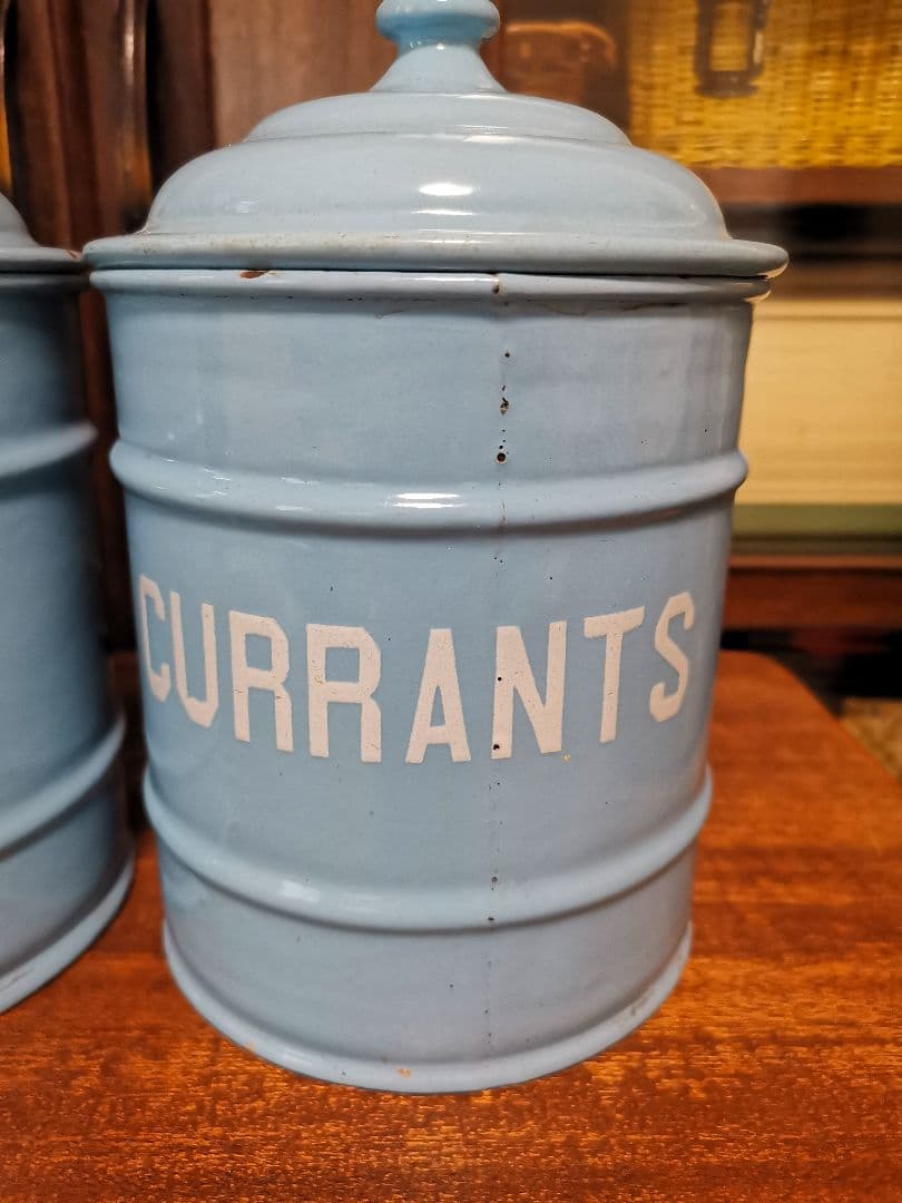 アンティークホーロー水色キャニスター3点セット美品