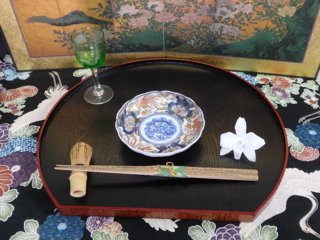 古伊万里　色絵　鳳凰に牡丹の図　４寸皿　５客　C381AS-CZc