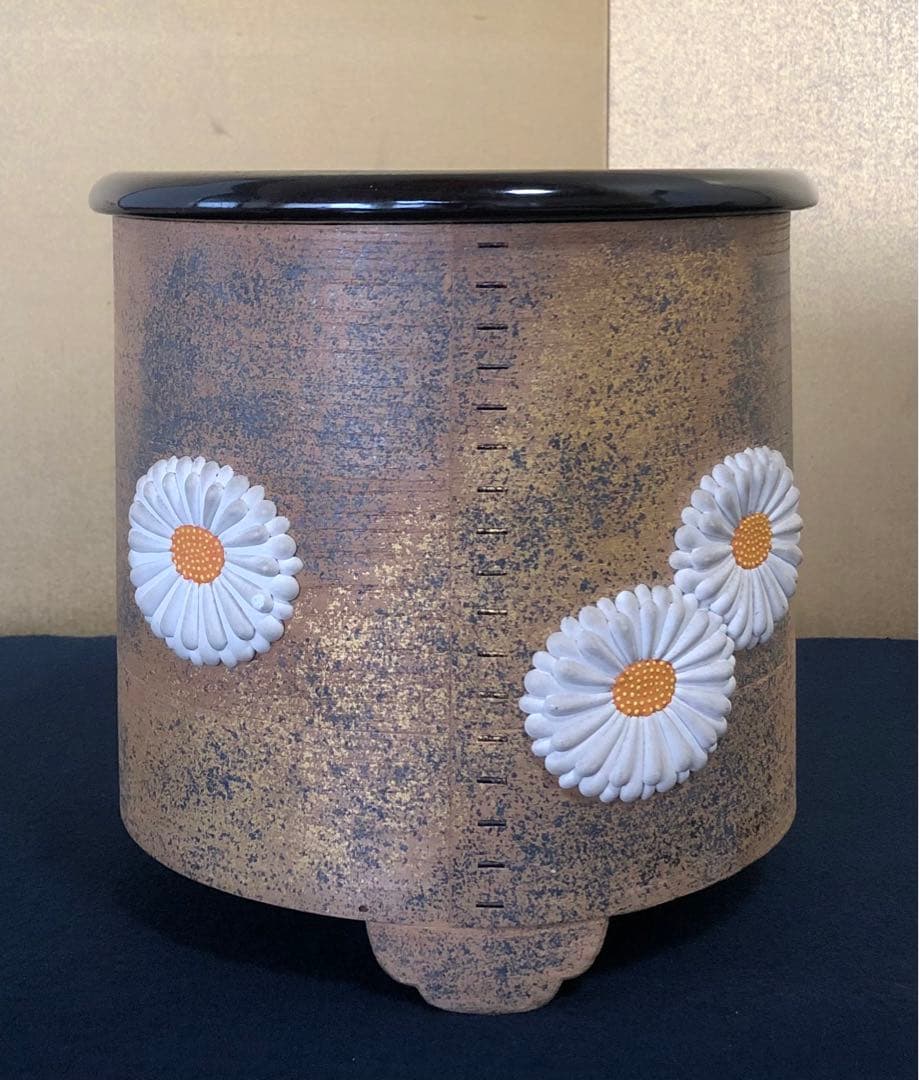 割引❗️《R》茶道具 菊置上 火鉢 火入 手炙 灰入 木箱　250731F3