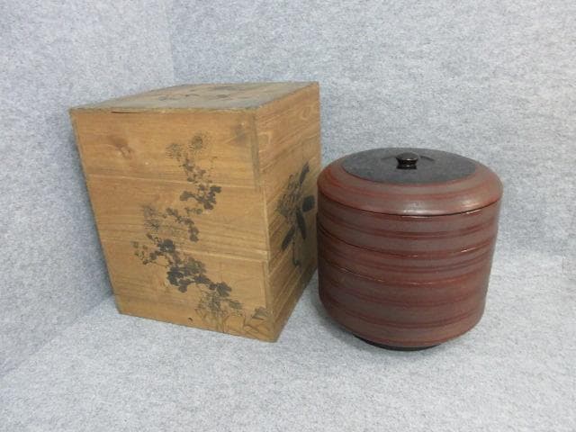 木製ケヤキ三段食籠桐箱付き [B25800]