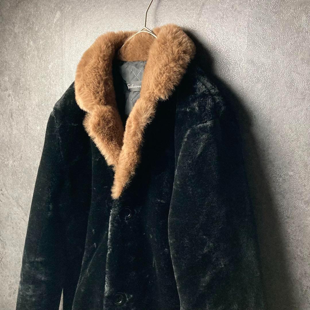 vintage ファーコート　フェイクファー　黒　ブラウン　レトロ
