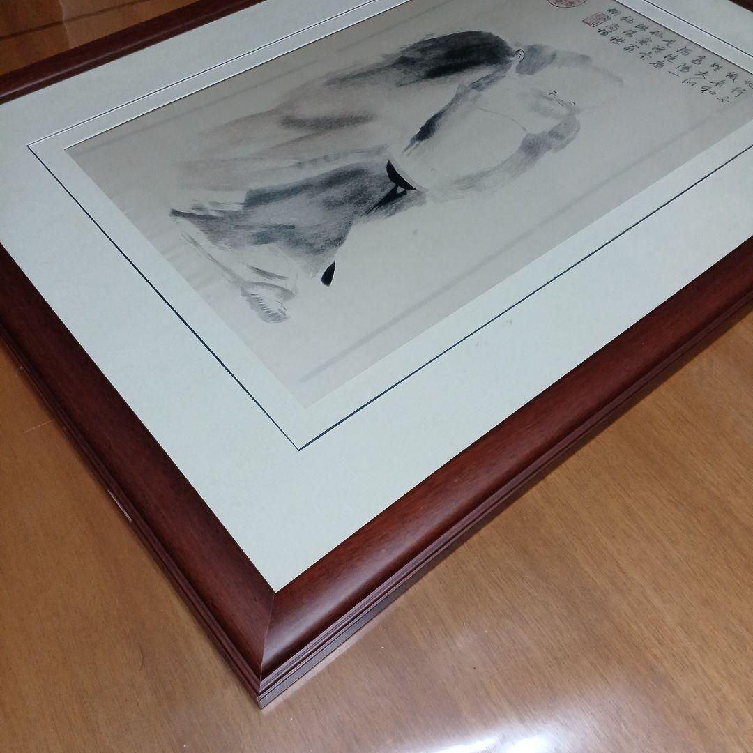 大幅値下げ　額装品　水墨画風　刺繍作品　蘇州大師　王麗華作　「梁楷　溌墨仙人」