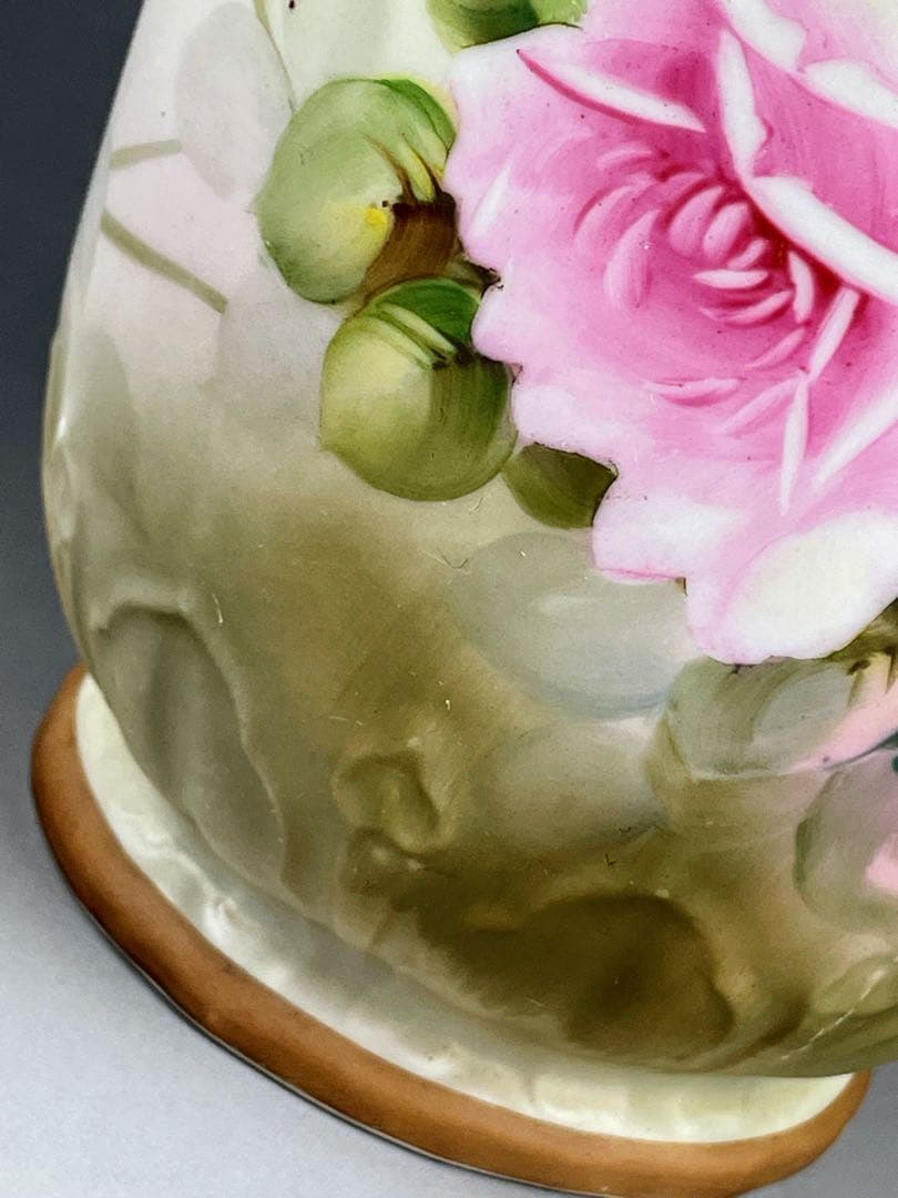 【美品】オールドノリタケ 約２５cm 薔薇紋 エナメル盛り 花瓶 アールヌーボー