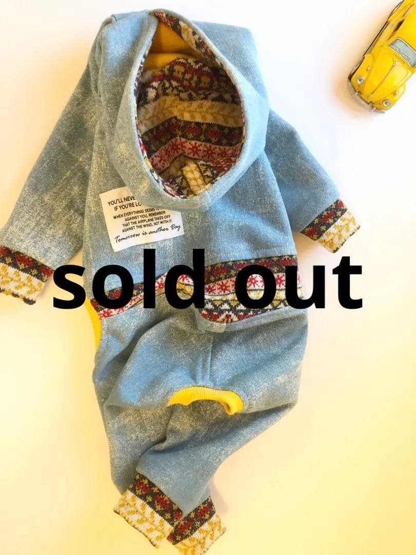 黄色い袖のロンパース　イタグレ服　犬服　ハンドメイド