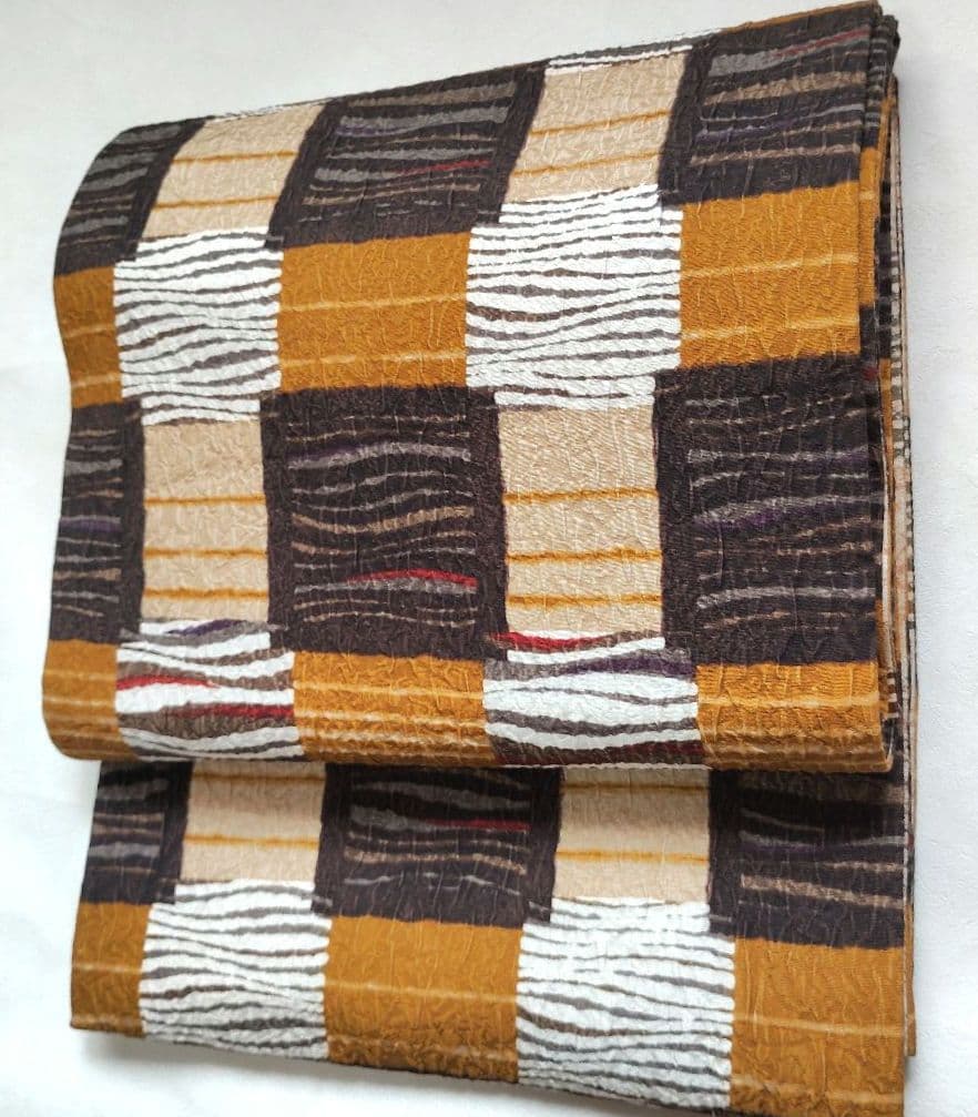 両面全通柄袋帯 市松 リバーシブル