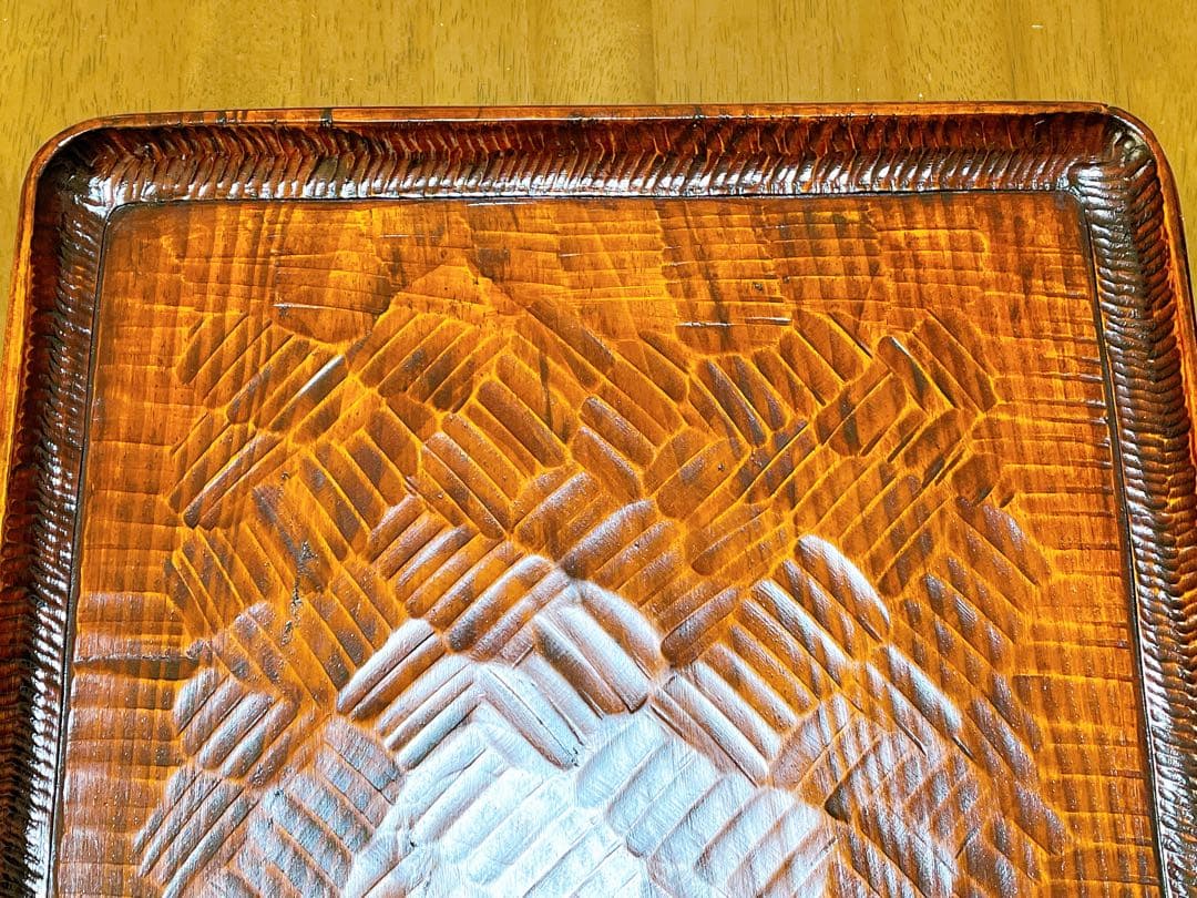 時代物 お膳 讃岐彫り 正方形 お盆 アンティーク 漆器 トレー 木彫り３枚