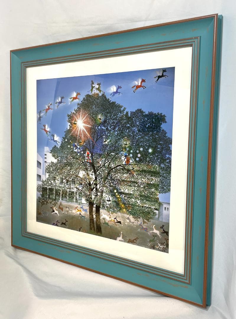 新品】藤城清治「光陰の中の巣立つ仔馬たち」ポスター大サイズ 額付　48×48cm