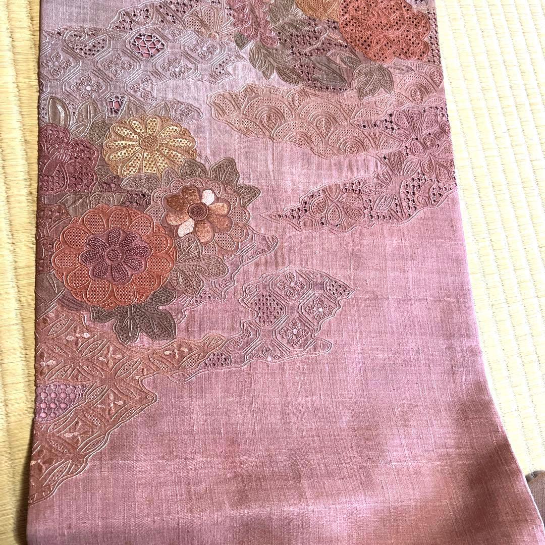 真綿紬　蘇州汕頭刺繍　超豪華　袋帯