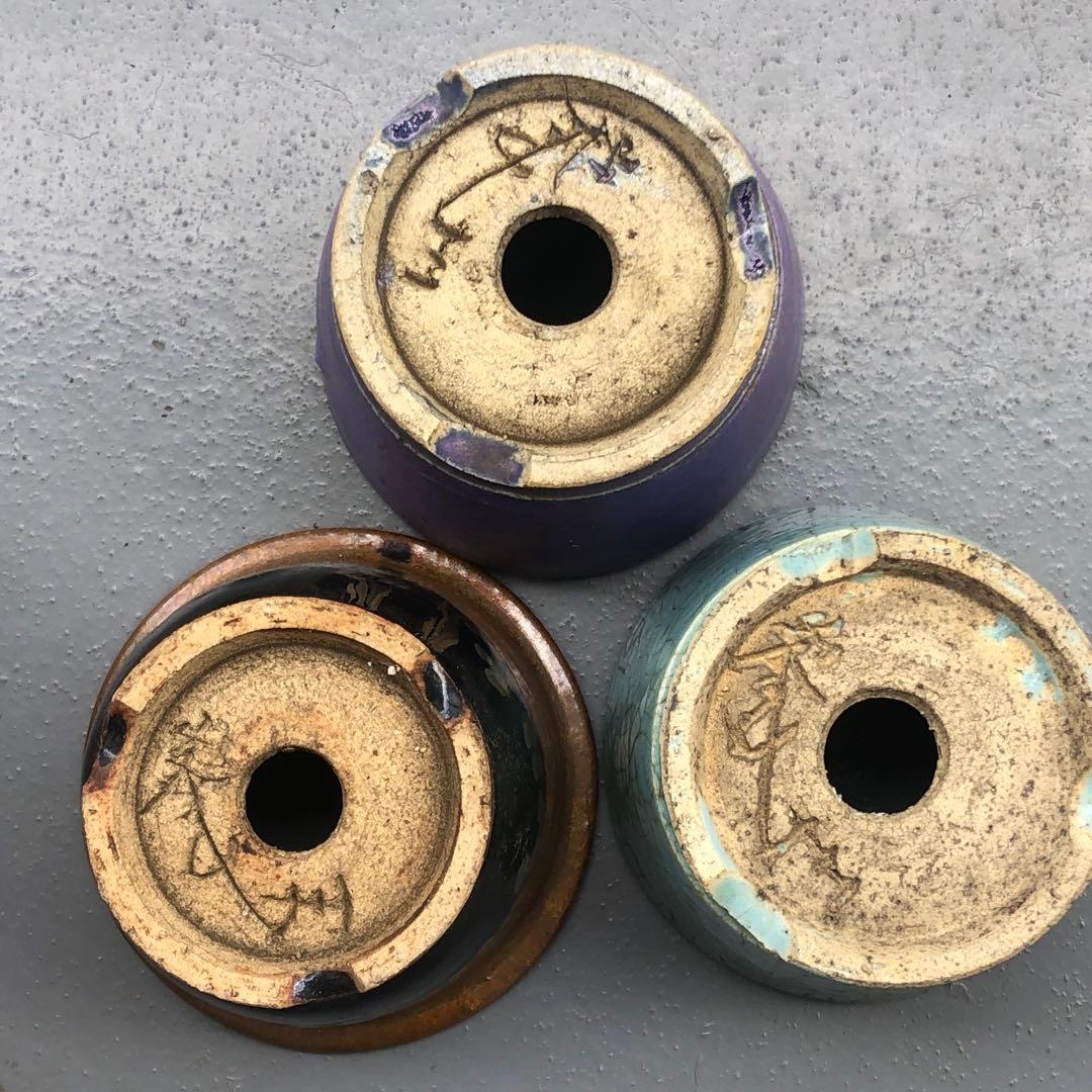 391.峯生 丸鉢3点 盆栽鉢 植木鉢 8*5.5cm