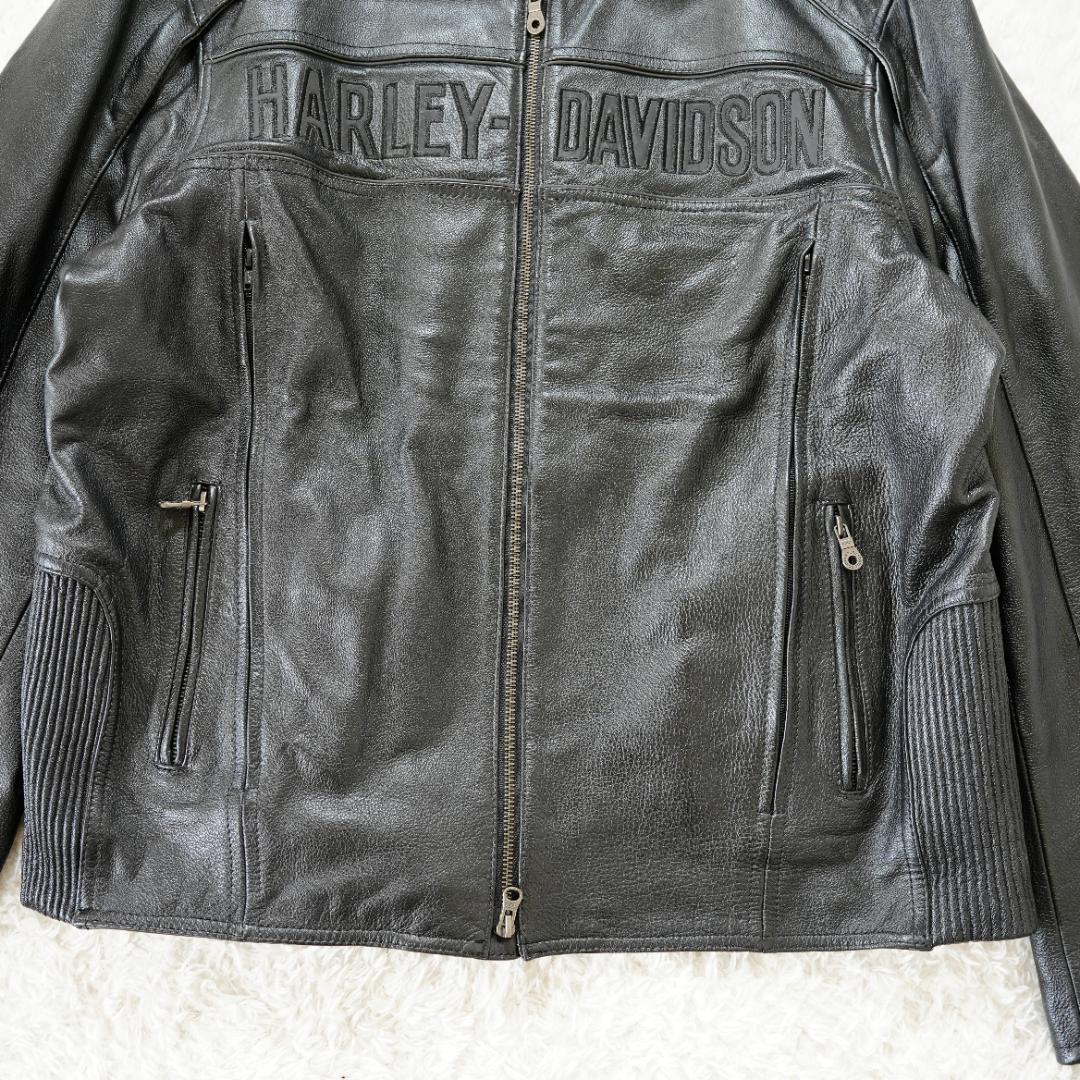 【美品】ハーレーダビッドソン　ビッグロゴ刺繍レザージャケット　XL