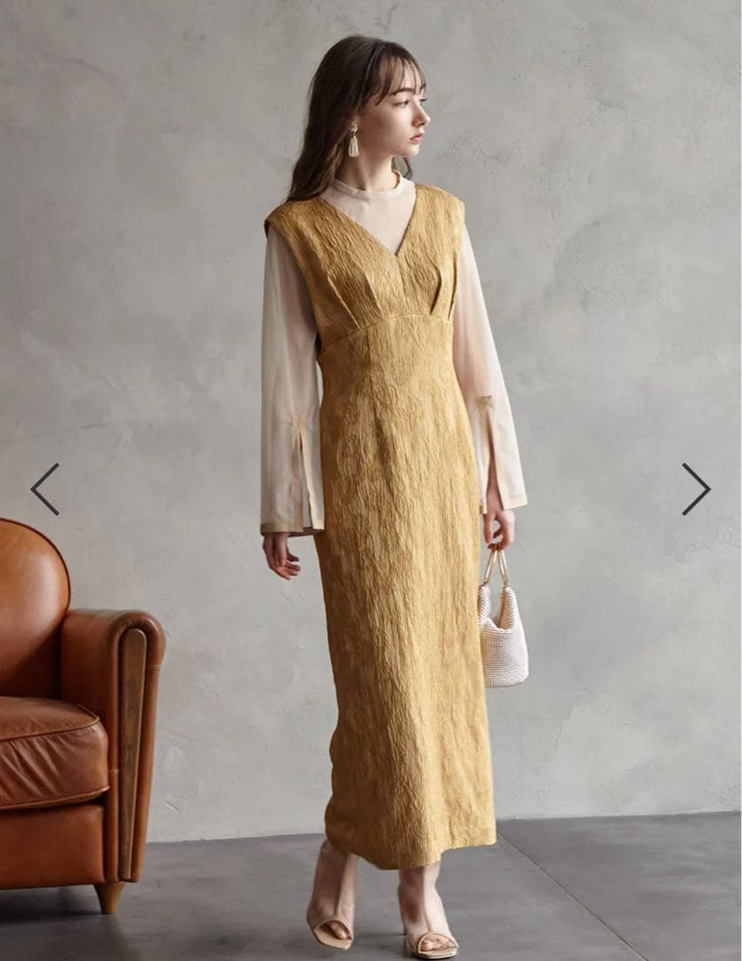 チュールブラウス付きジャカードIラインドレス