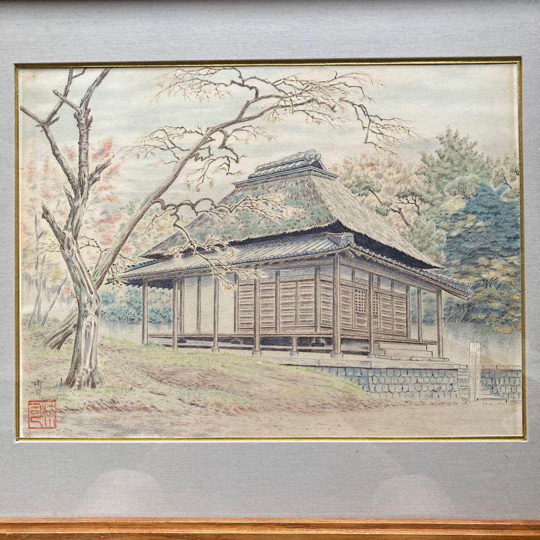 水彩画　作者不詳　精司のサイン 額43.7×54.5絵28×37.5cm