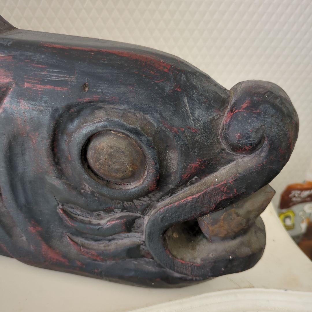 骨董 魚型 木魚 魚鼓 魚板 木彫 茶道具 漆器ディスプレイ 木製 木彫