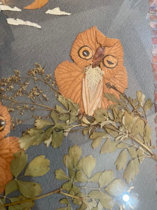 ふくろう　フクロウ　梟　押花　押し花　切り絵　アップリケ