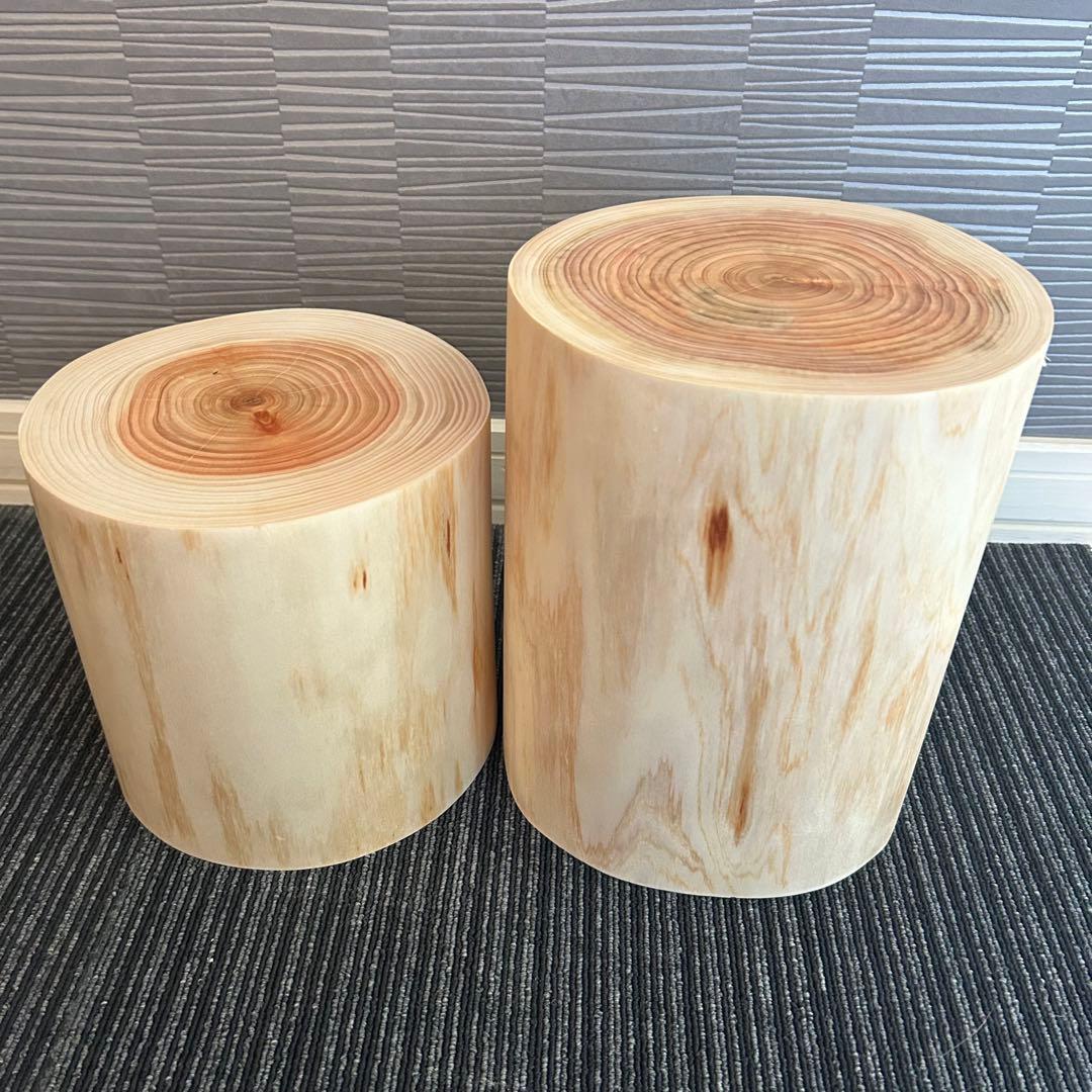 【3点セット】檜の丸太椅子 スツール 天然木 ディスプレイ台 生木No.018
