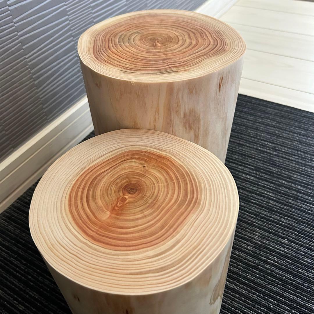 【3点セット】檜の丸太椅子 スツール 天然木 ディスプレイ台 生木No.018