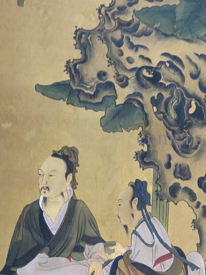 中国古美術 五代 周文矩款 人物図 掛軸 絹布 唐物 古画 書画 名家筆 水彩画