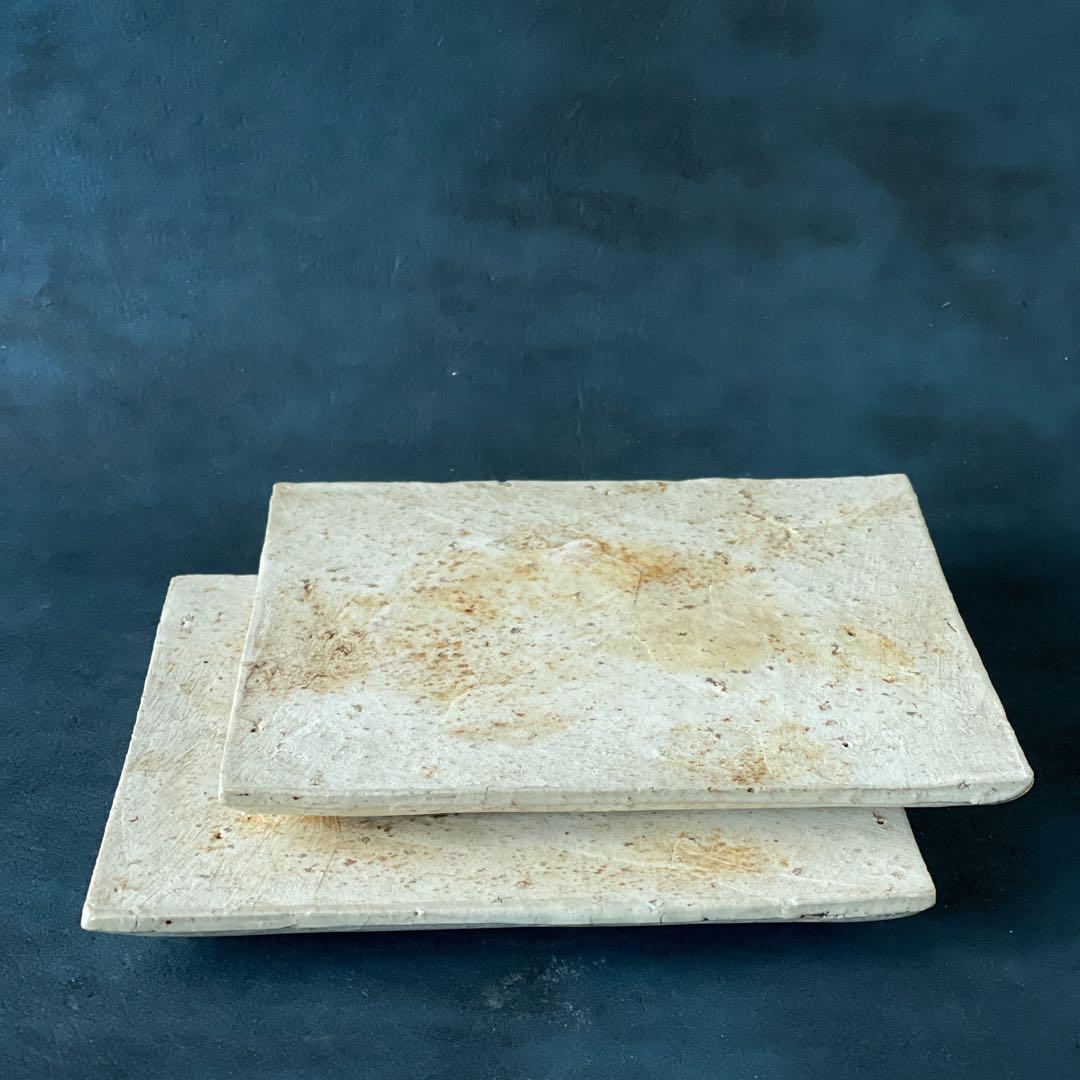 人気作家　陶芸家内田鋼一　作品 加彩陶板　角皿 角プレート2枚セット　新品未使用