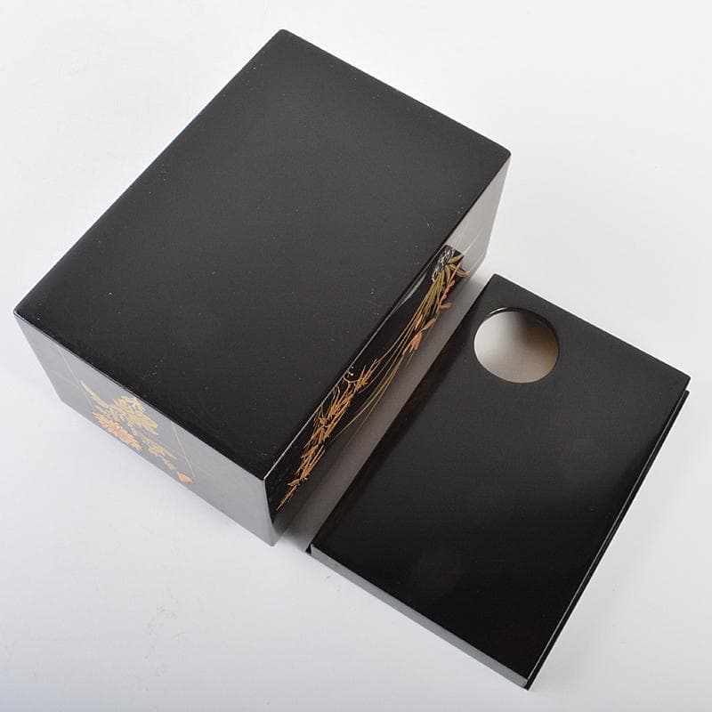 茶道具　黒漆　四君子蒔絵　茶箱　茶碗　茶入など　四点一式　仕覆付　V　R7344