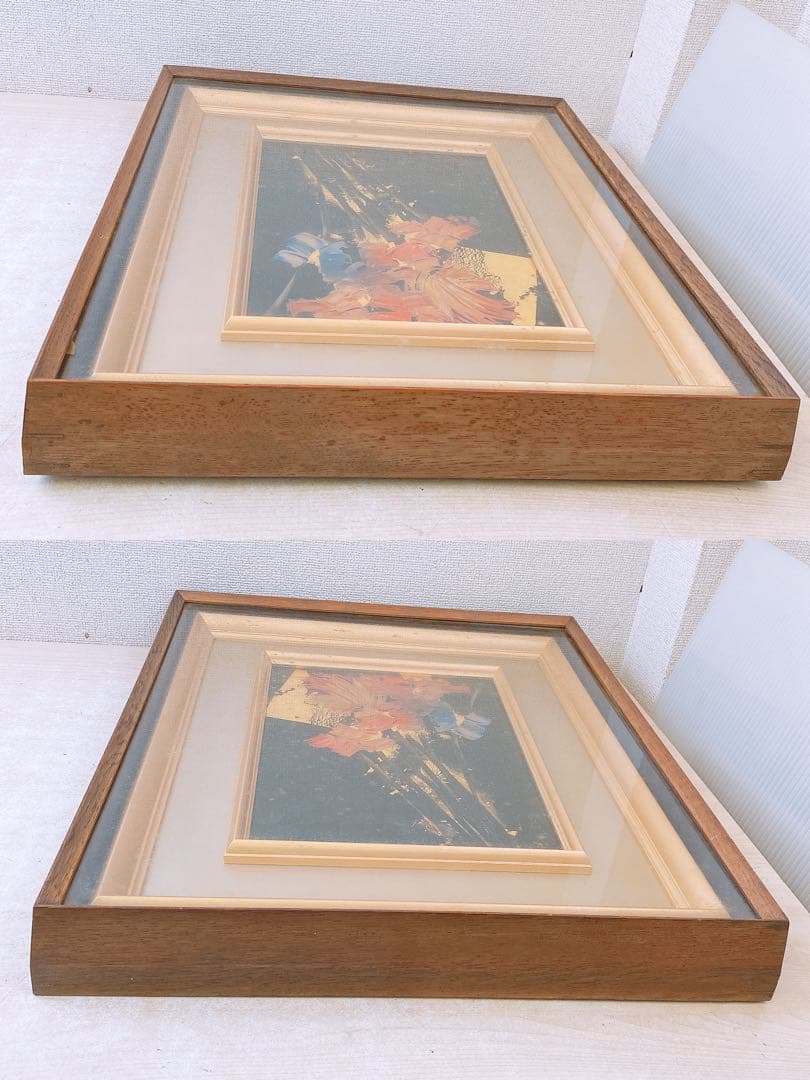 c*c様 輪島塗 角偉三郎 漆絵沈金『花』額装 工芸品 額付絵画 アート インテ