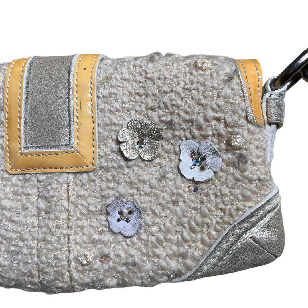 レア　COACH ツイード　スパンコール　フラワー　ワンショルダー10070