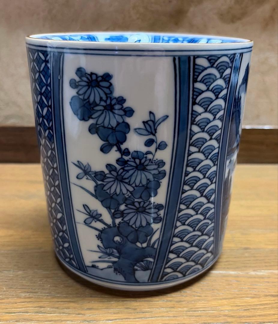 茶道　水指し　染付　山水　菊　竹