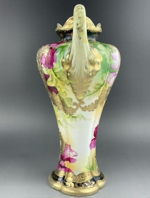 【大型】オールドニッポン 約30㎝ 芥子紋花瓶 アールヌーボー 金盛り ポピー