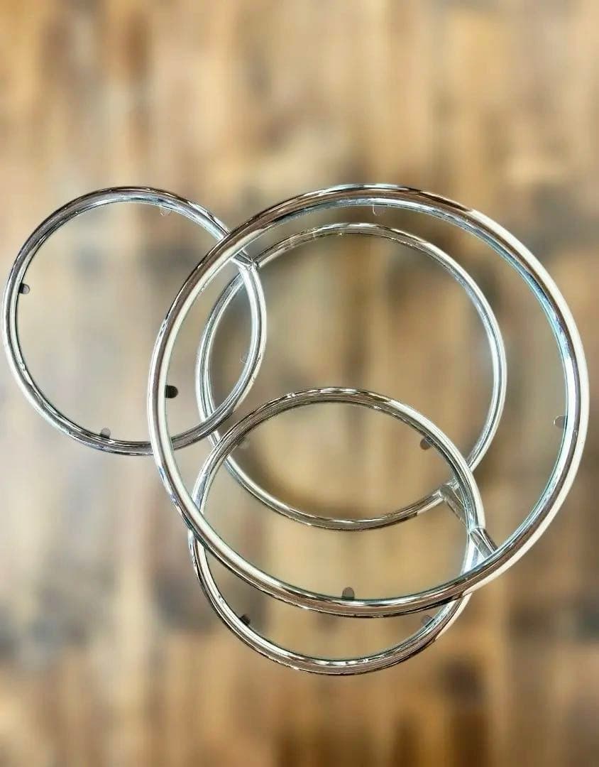 ミッドセンチュリー ガラステーブル４段 丸テーブル 可変式 モダン