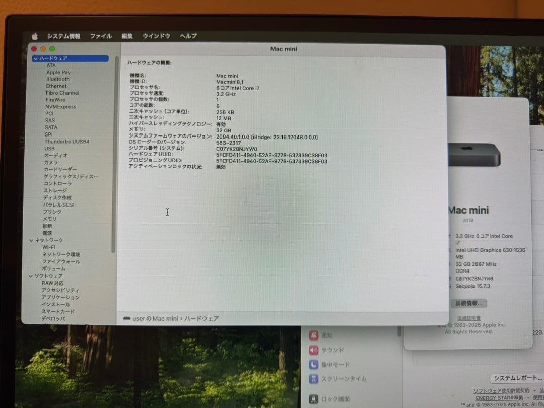 Macデスクトップ Mac mini 2018 i7 3.2GHz 32GB SSD256GB