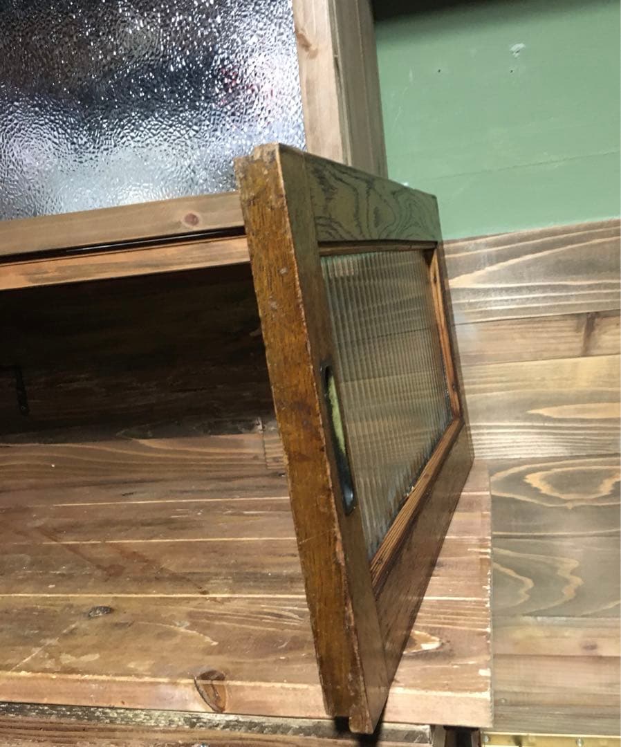 メルカリ便発送★モールガラス★木枠★古材★引き戸★昭和レトロ★ ブィンテージ★