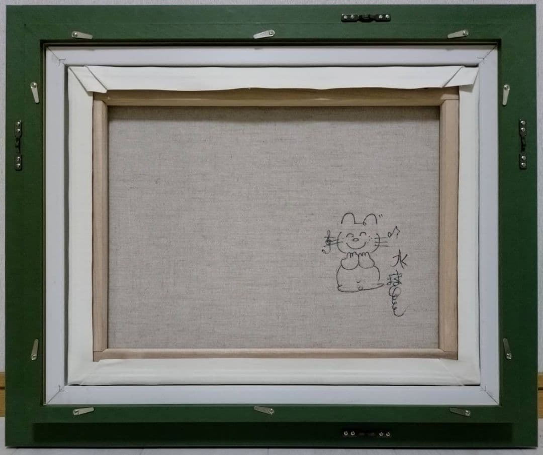 【F6号】水森亜土　手描き作品/表裏サイン・裏描き有/油彩/アクリル/額縁/額装