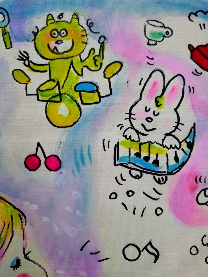 【F6号】水森亜土　手描き作品/表裏サイン・裏描き有/油彩/アクリル/額縁/額装