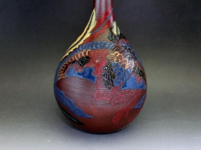 花瓶■色絵備前 鳳凰紋 花生 花器 一輪挿し 徳利型 古美術 時代物 骨董品■