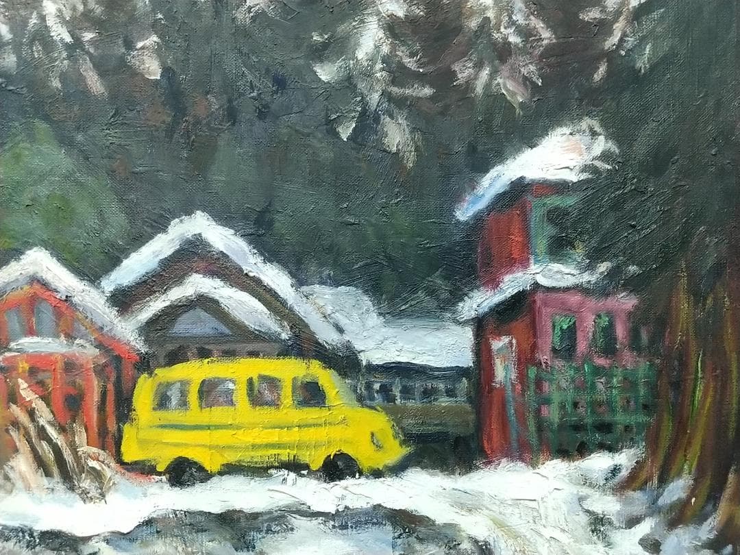 「雪の温泉場」Ⅱ 法師 '61 F8 油絵 油彩画 絵画 アート 風景画