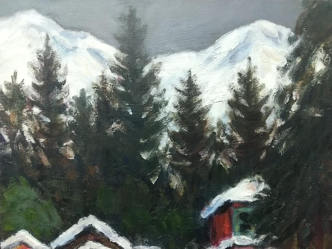 「雪の温泉場」Ⅱ 法師 '61 F8 油絵 油彩画 絵画 アート 風景画