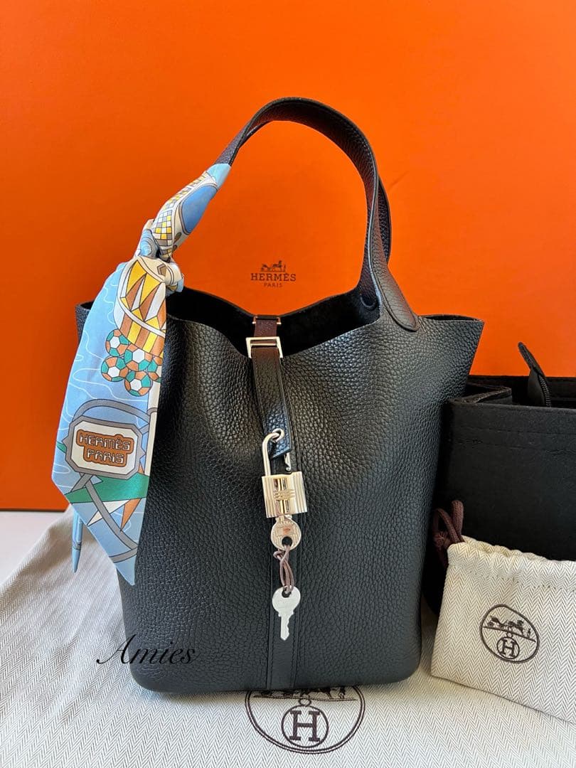 人気のブラック★エルメス ピコタンロックMM ノワール 黒 C刻印 おまけ付き