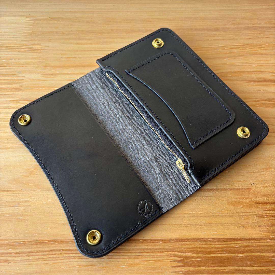 【ブラック&クロコダイル】ミドルトラッカーウォレット イタリアンレザー　②2