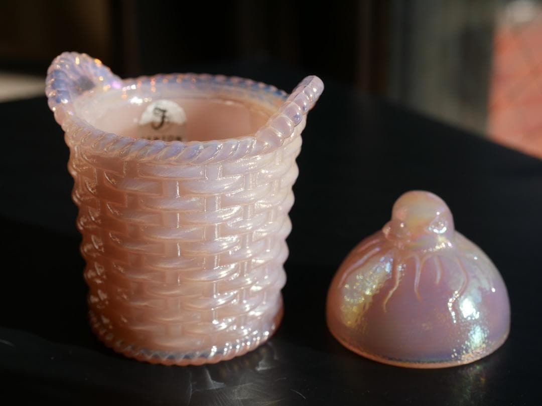 フェントン イリデセントグラス バードオンザネスト 蓋付き小物入れ