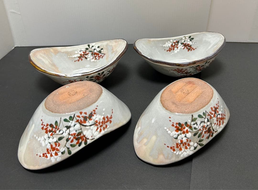 未使用品　京焼　清水焼　森俊山　変形　小付　向付　小鉢　4客