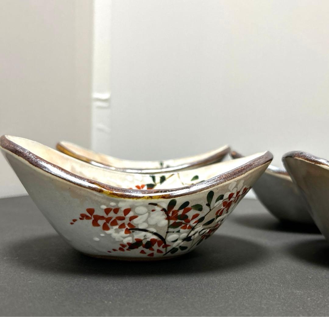 未使用品　京焼　清水焼　森俊山　変形　小付　向付　小鉢　4客