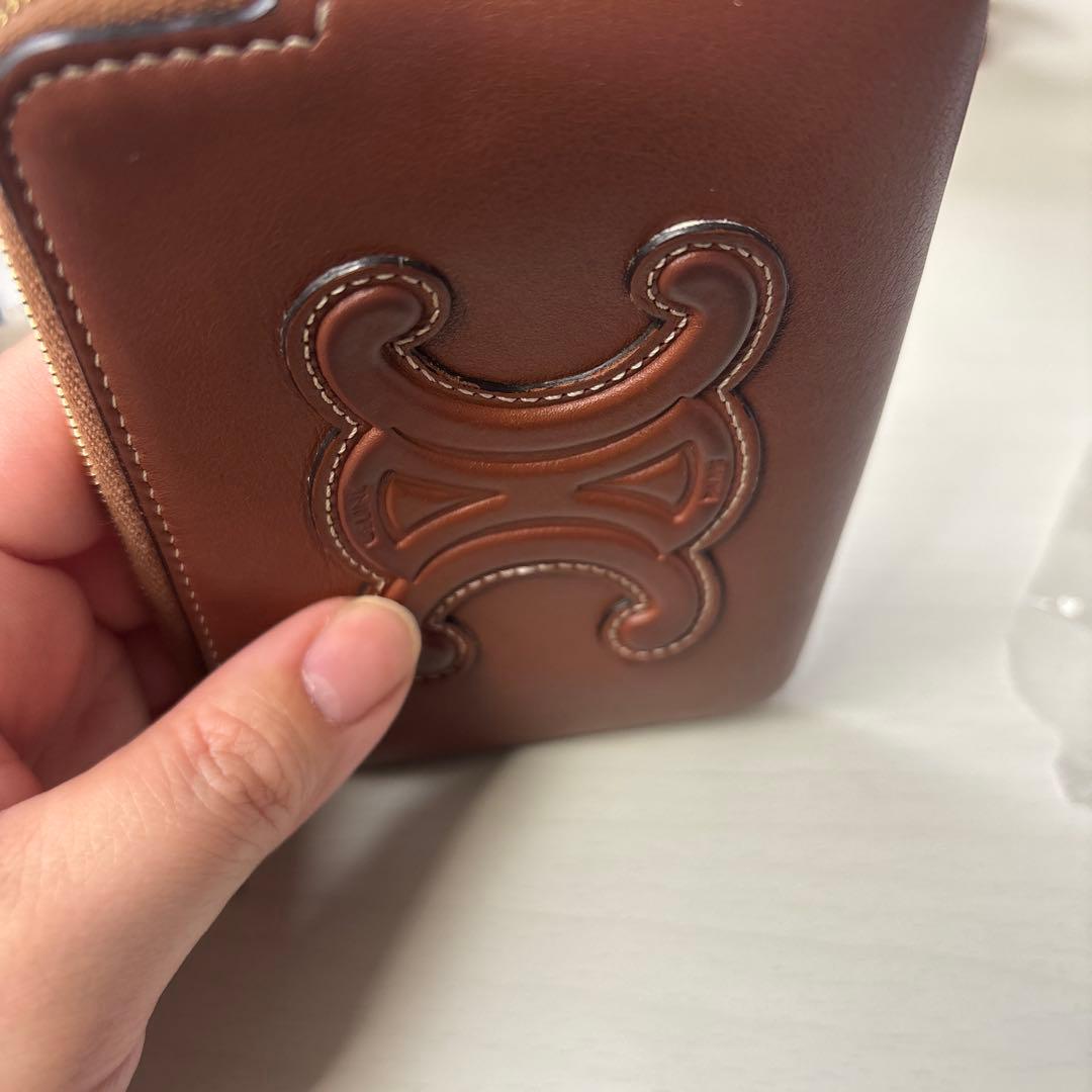 最終値下げ！セリーヌ　CELINE ブラウンレザー ケース ロゴ刺繍