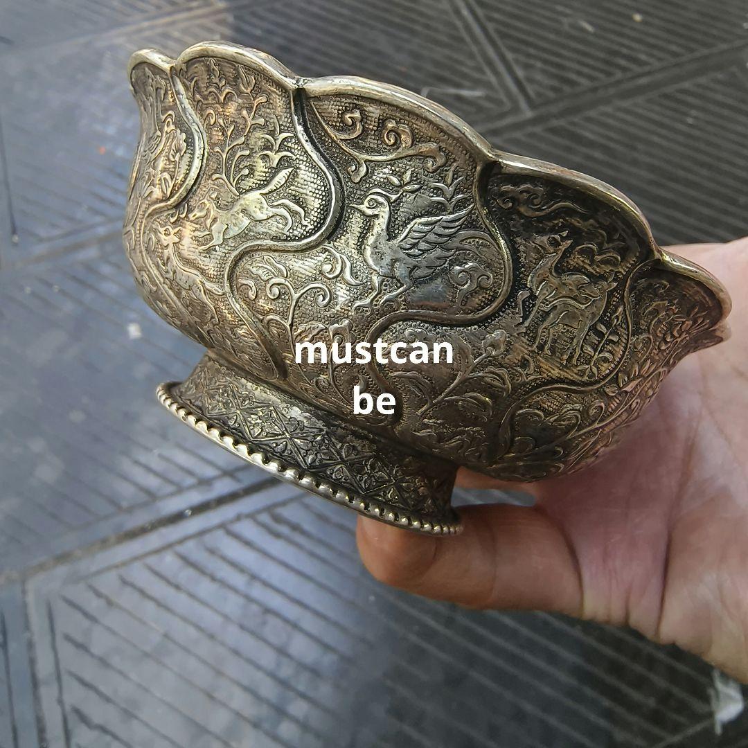 銅碗 大唐貞観鴛鴦鴻雁干支神獣蓮花招財碗 装飾品 現代工芸品 美術品 置物