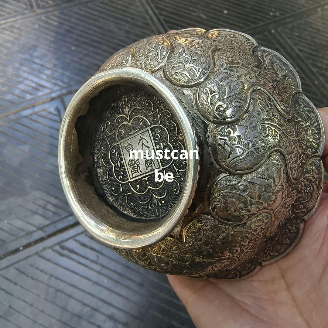 銅碗 大唐貞観鴛鴦鴻雁干支神獣蓮花招財碗 装飾品 現代工芸品 美術品 置物