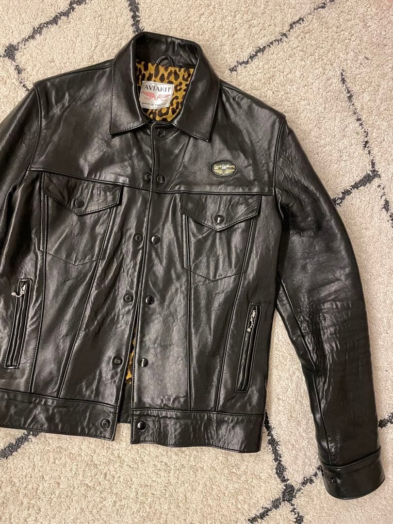 極美品 ルイスレザー　レオパードライナー