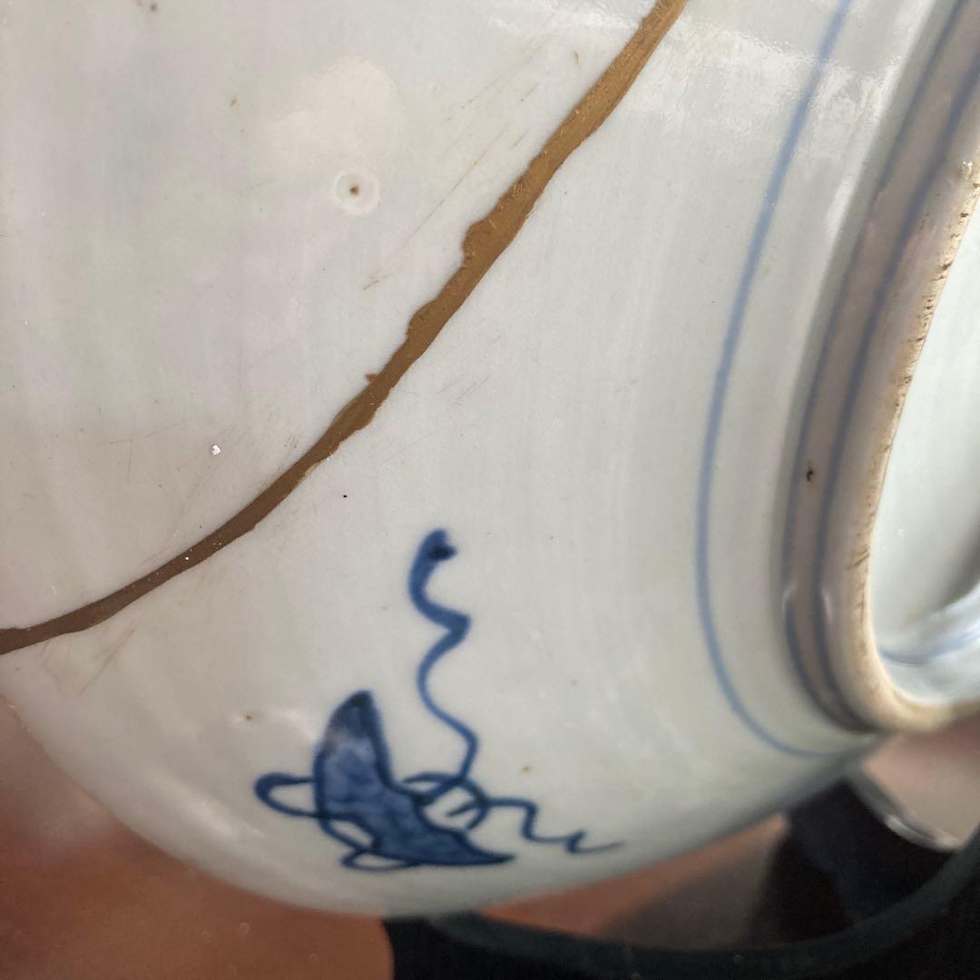 古伊万里　赤絵　幕末　大皿　飾皿　金継ぎあり　37センチ