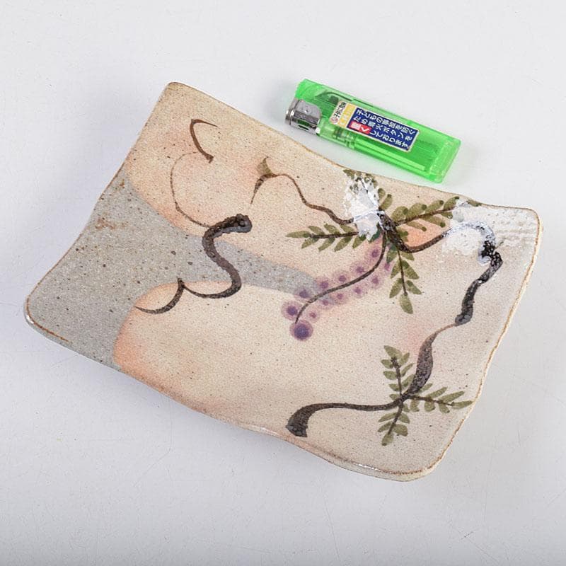 北大路魯山人作　鼠志野　四方皿　五客　共布　黒田陶々庵極め箱　M　R9064B