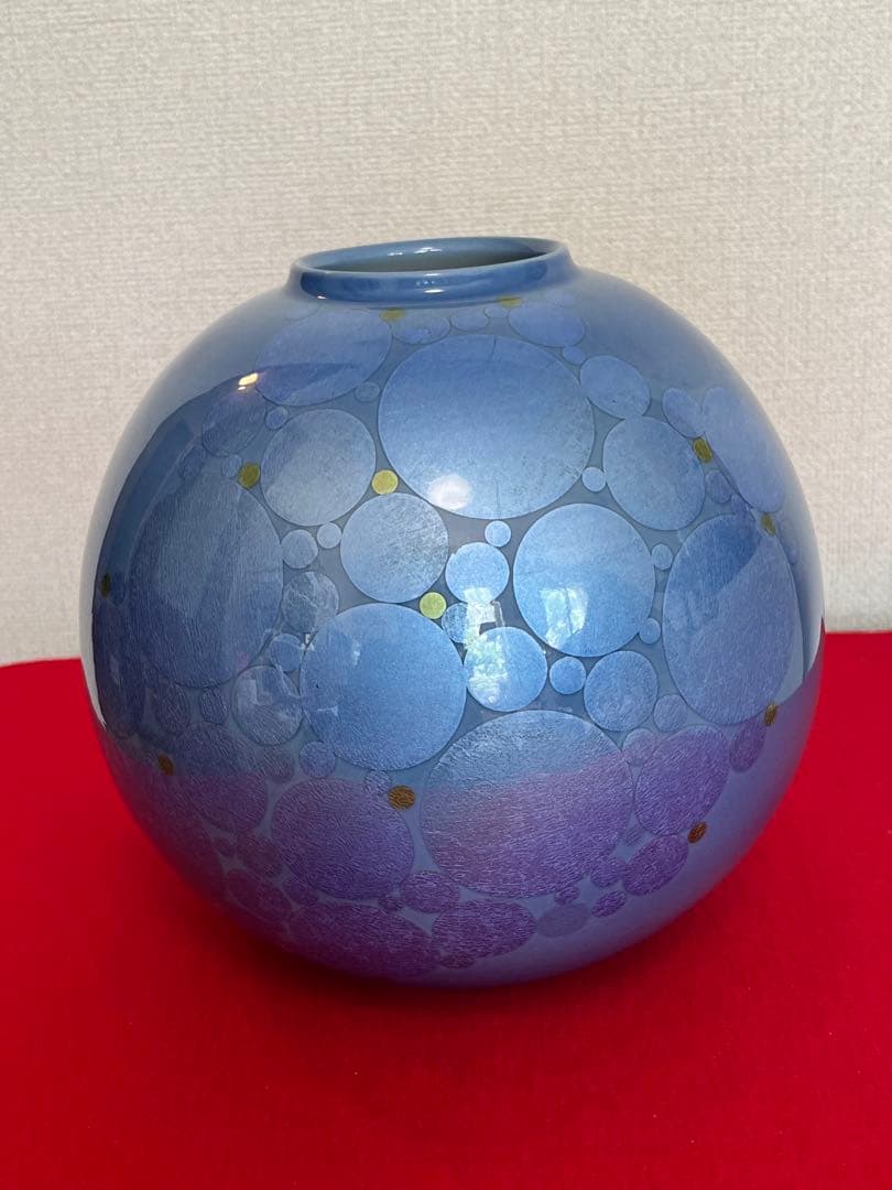 中田一於 淡青釉裏銀彩 花瓶 N43 日本工芸会正会員 九谷焼 花器