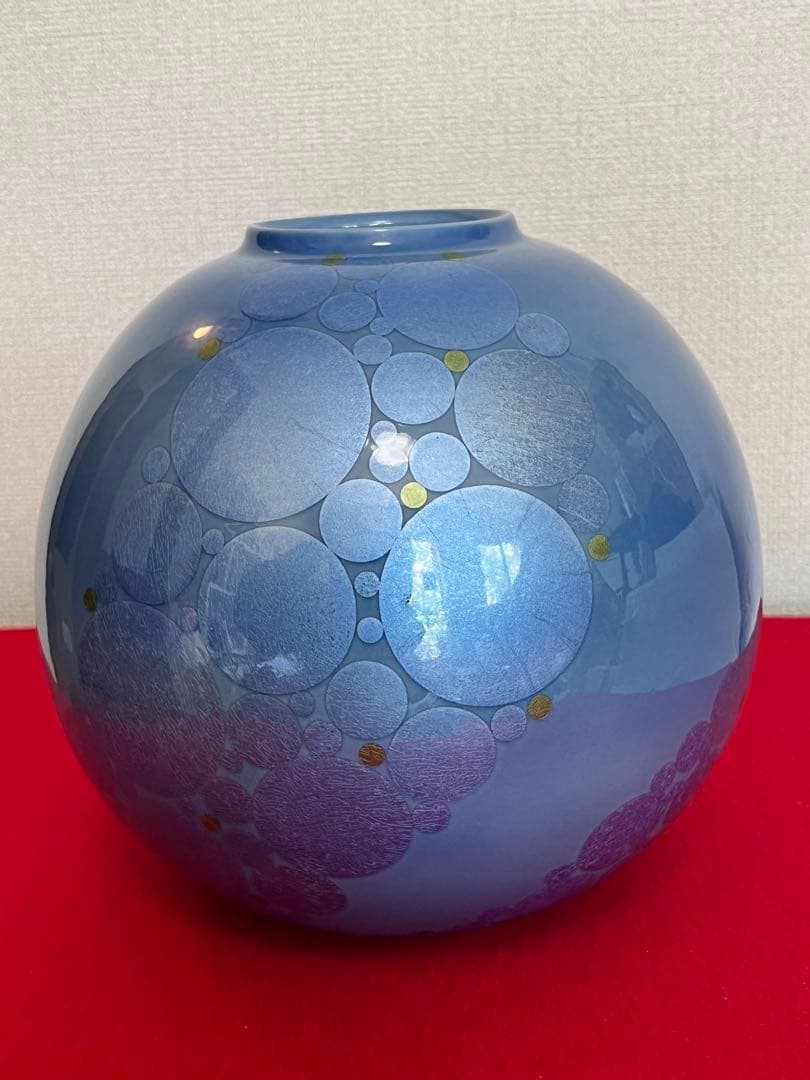 中田一於 淡青釉裏銀彩 花瓶 N43 日本工芸会正会員 九谷焼 花器